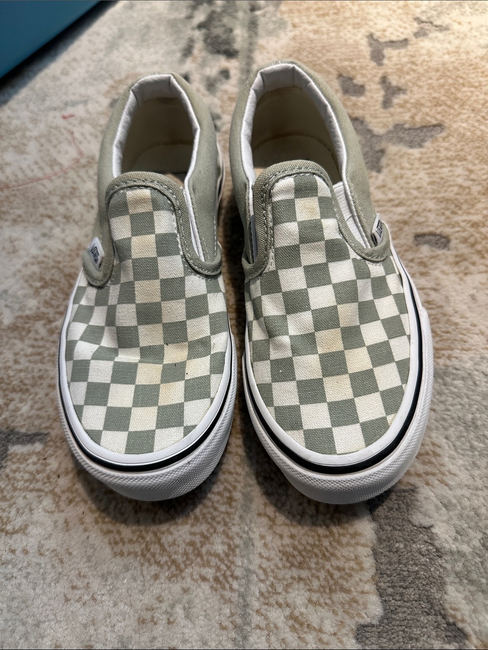 Vans Kids Slip-On Checkerboard Sneakers in Sage and White